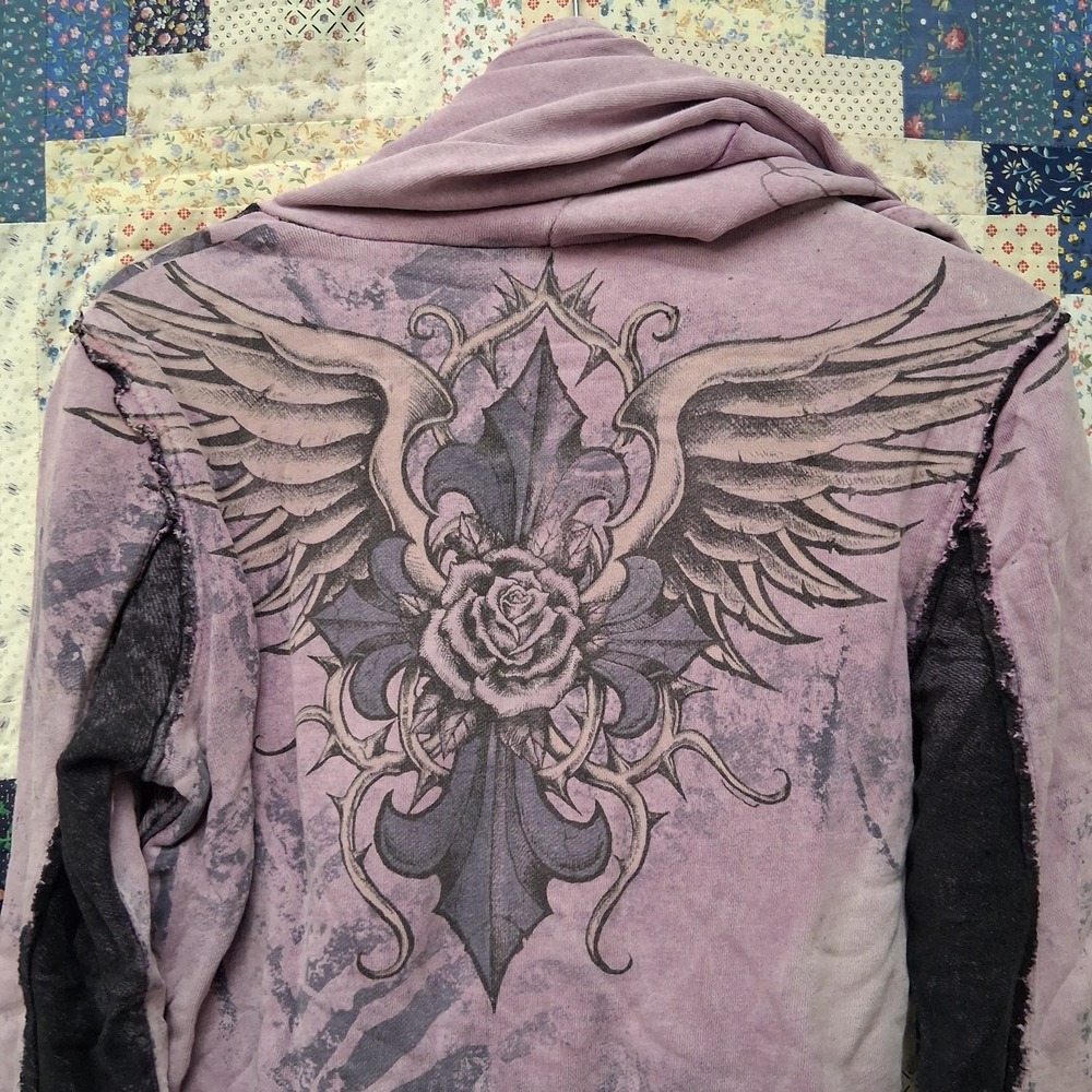 Sinful by Affliction Y2K Hoodie Womens Size Large Cyber Grunge Mall Goth Pink - Picture 4 of 10